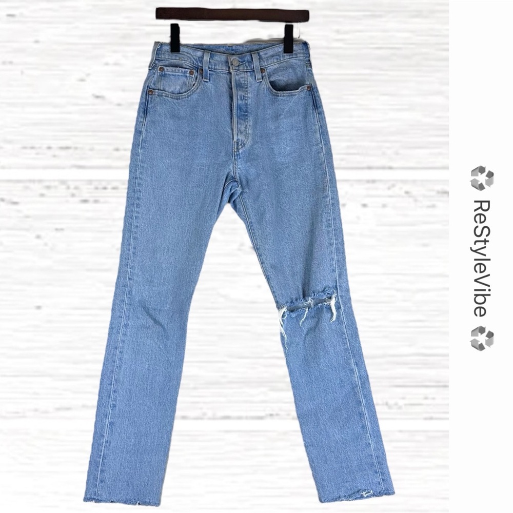 LEVI’S Women’s Size 28x30 Denim Jeans Original 501 Red Tab Button Fly Stretch
